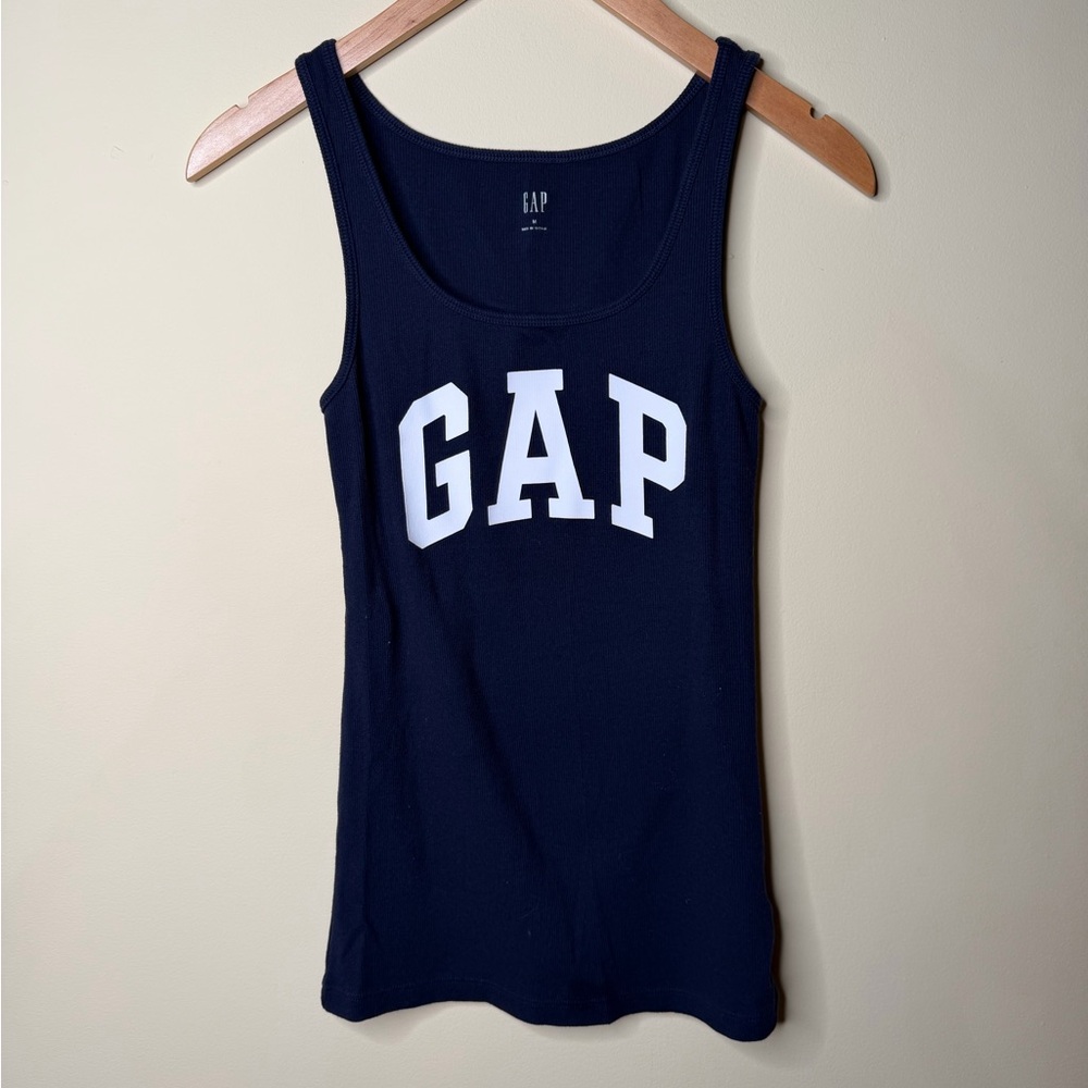 GAP Vintage Spellout Tank Top Navy White Letters Sporty Women’s Medium 90s
